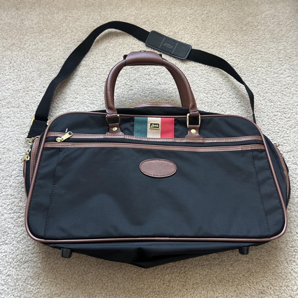 VTG 90s LARK Luggage Garment Laptop Weekender Bag Suitcase Briefcase Black Nylon